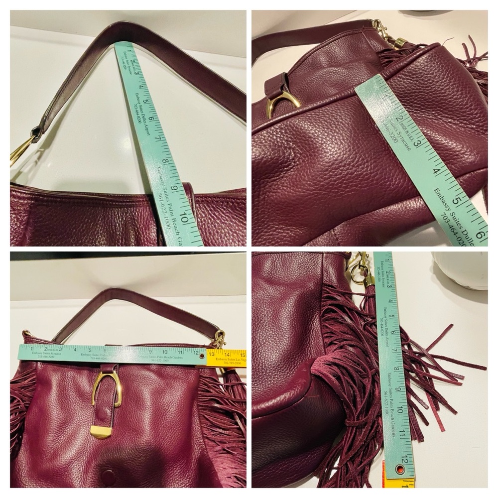 G.I.L.I. Burgundy Leather Hobo Handbag With Fringes - Picture 15 of 15